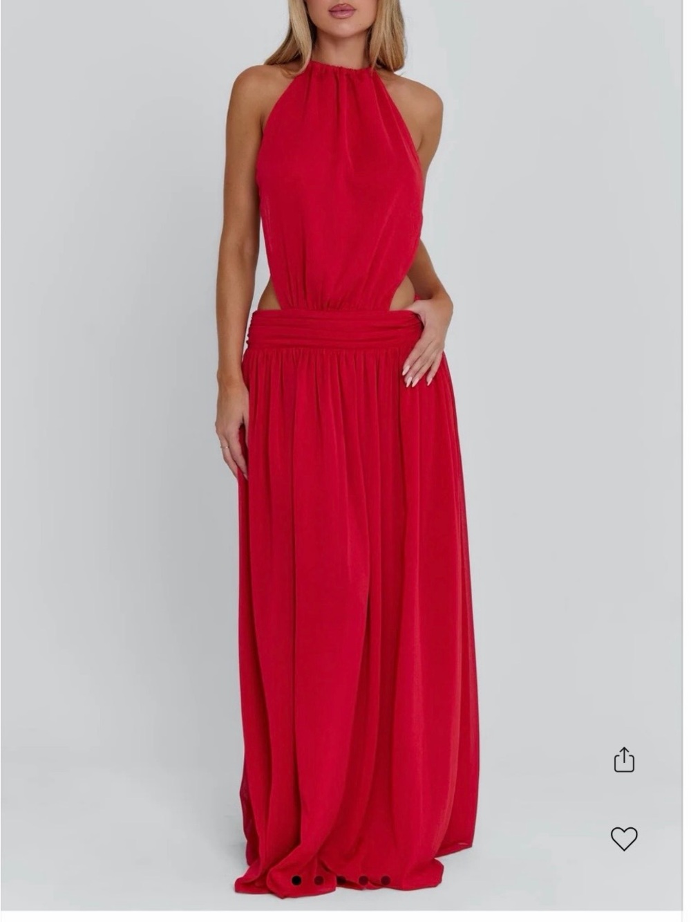Halter Neck Red Maxi Dress with Side Cutouts